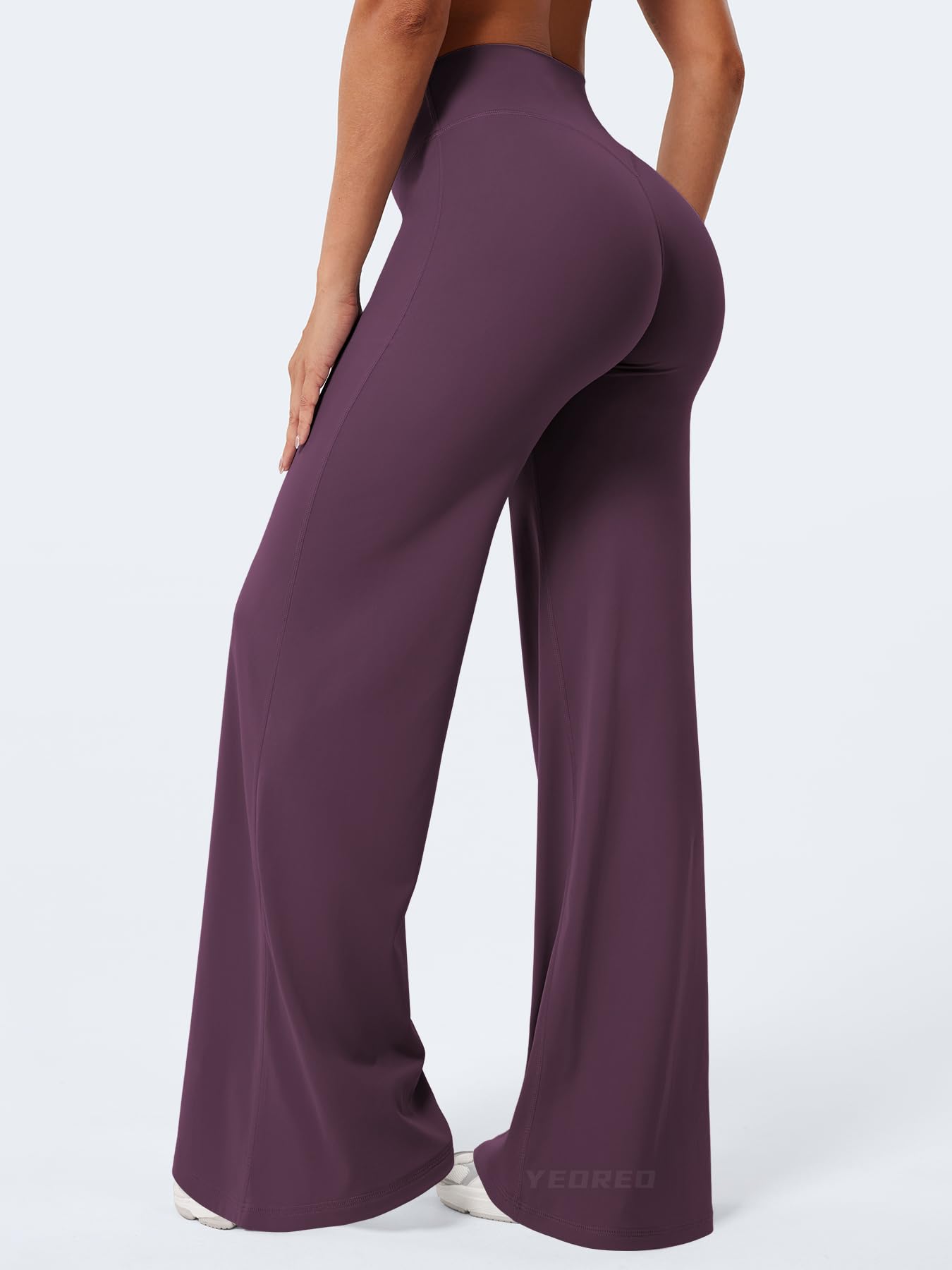 YEOREO Workout Leggings Womens No Front Seam Straight Leggings 35" High Waist Buttery Eddiy Gym Yoga Pants Black Berry Purple L