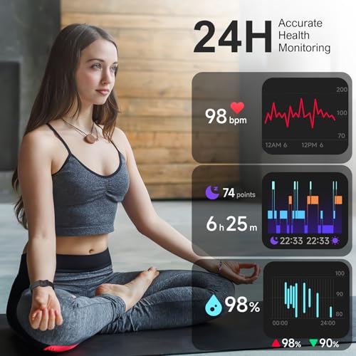 Black VMQIPNS Fitness Tracker Smart Watch with 24/7 Heart Rate & Blood Oxygen Monitoring, 1.47" HD Touchscreen, 100+ Sport Modes