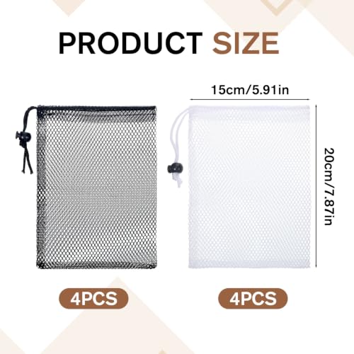 8 Pack Small Mesh Drawstring Bags - Breathable Polyester Storage & Travel Organizers