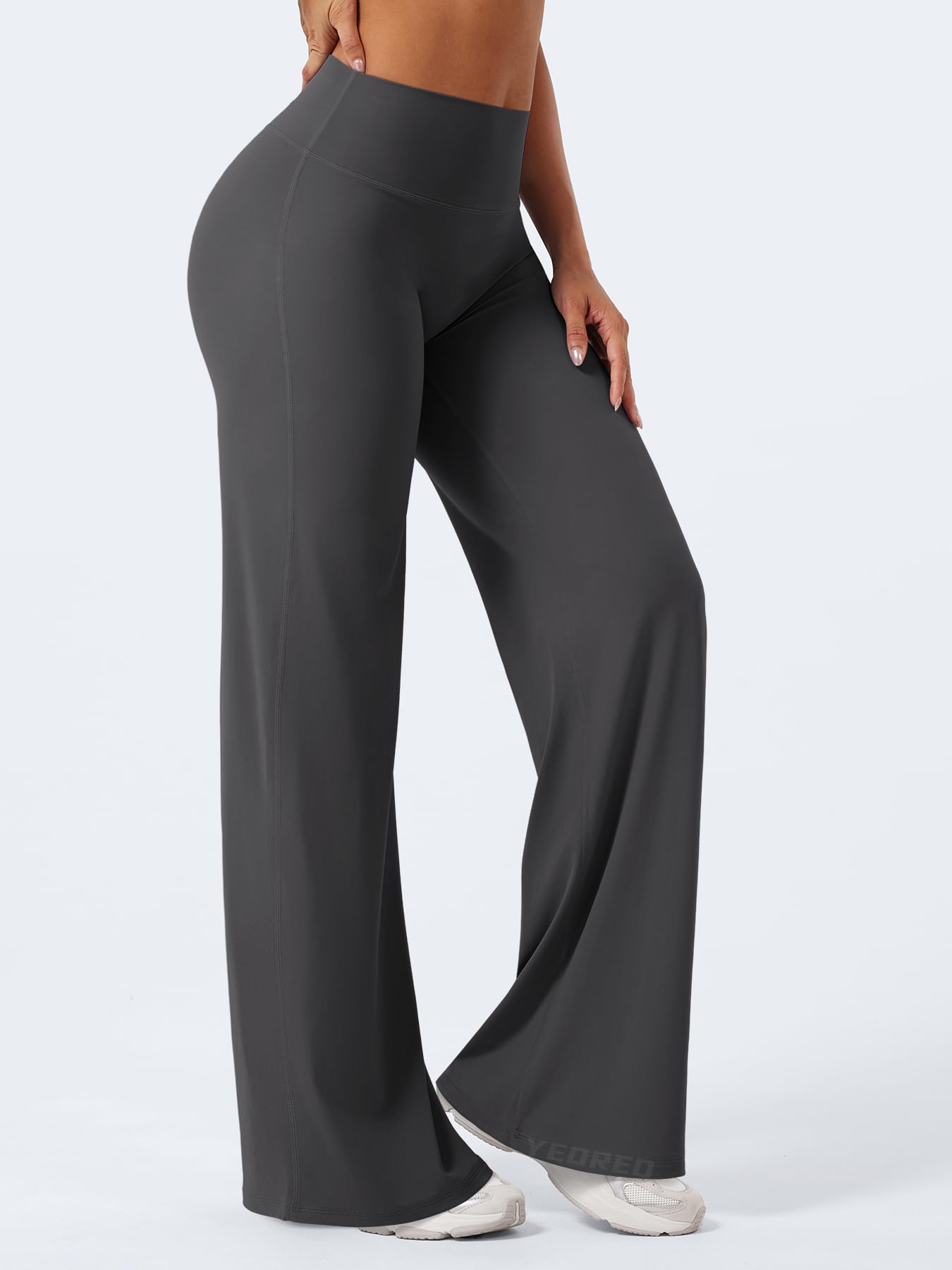 YEOREO Workout Leggings Womens No Front Seam Straight Leggings 33" High Waist Buttery Eddiy Gym Yoga Pants Dark Gray L