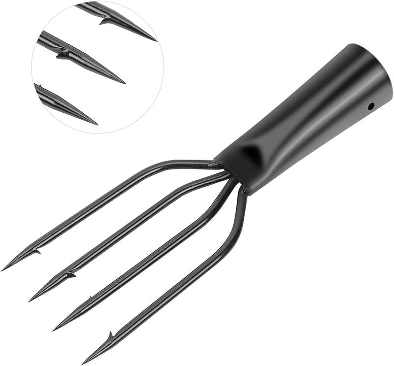 Stainless Steel Fishing Spear Gig - 4 Prong Barbed Spearhead for Pond, River & Lake Use