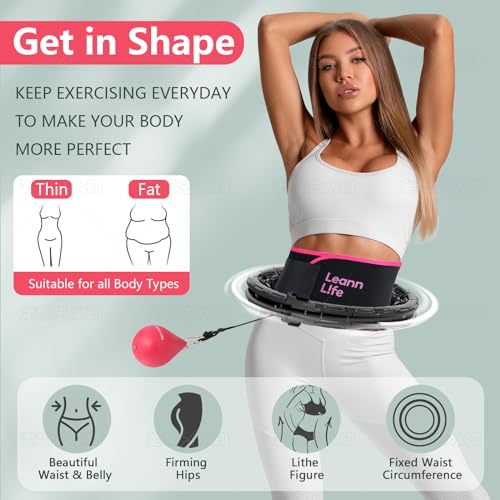 Leann L!fe U1-32 Knots 19”- 65”, Magnetic Lock Weighted Hula Hoop for Adults Weight Loss, Infinity Hoop Plus Size, Fitness Exercise, Abdominal Toner, 5 Color Balls, Free Waist Trimmer