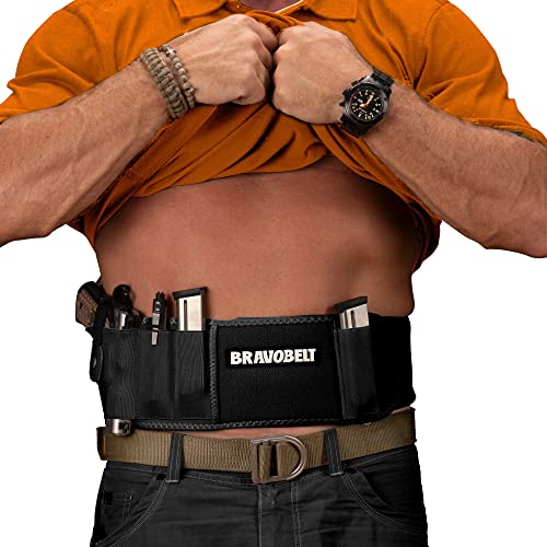 BRAVOBELT XL Belly Band Holster - Athletic Flex FIT for Running, Jogging, Hiking - G17-43 S&W M&P 40 Shield Bodyguard Kimber (45" - 55" Belly, Black)