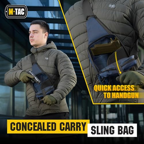 M-Tac Tactical Sling Bag for Men - Crossbody Concealed Carry Bag - Blue Melange Mens Crossbody Holster Bag