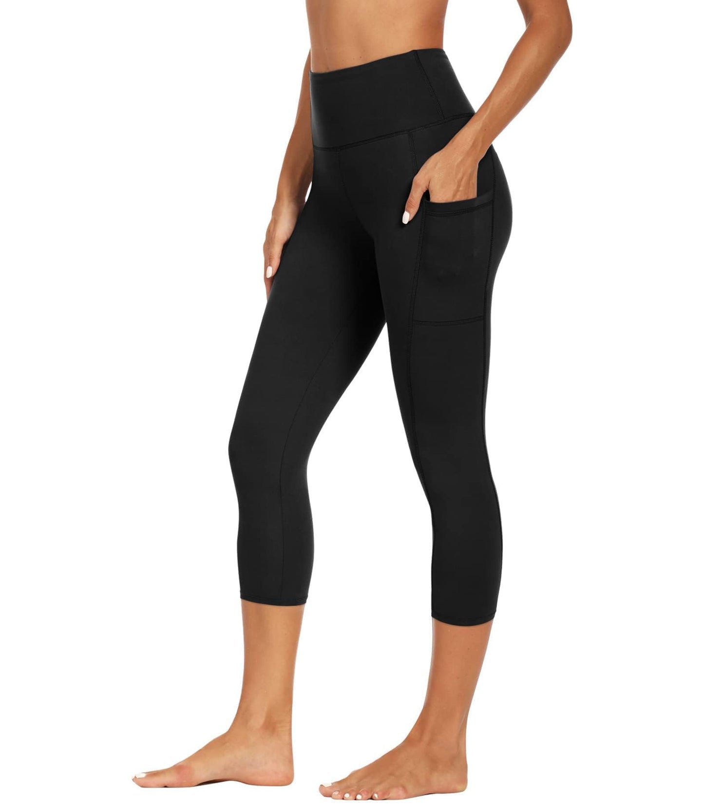 GAYHAY Capri Leggings for Women with Pockets - High Waisted Tummy Control Soft Yoga Pants for Workout Running Cycling Black