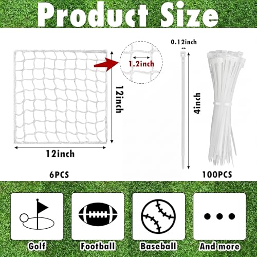GliCraft White 12x12 Inch Sports Net Repair Kit with 6 Pcs & 100 Zip Ties