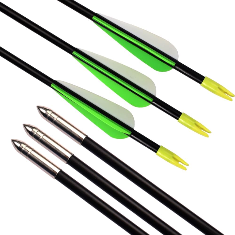 Fiberglass Practice Arrows for Archery - 24/26/28/30 Inch Target Shooting | Safe for Youth & Beginners - 6/12 Pack