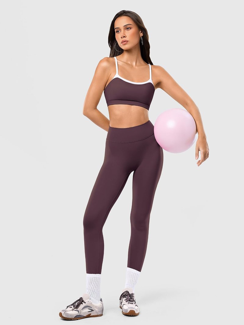 INNO MINT Work Out Yoga Sets for Women 2 Piece, No Front Seam Leggings & Camisole Tops Built-in Bra, Gym Pilates Active Wear Sets for Women