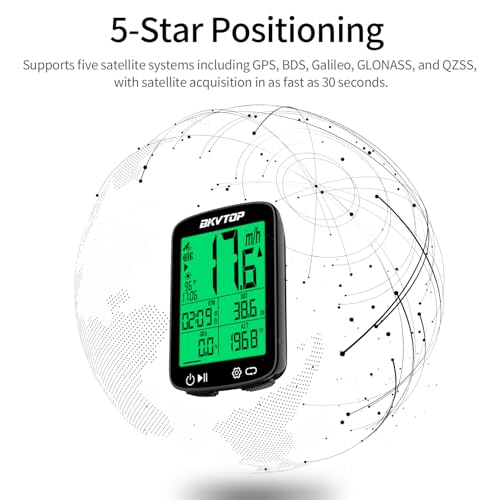 BKVTOP Wireless GPS Bike Computer with Standard Mount, 2.4" Screen, IPX7 Waterproof, 28H Runtime