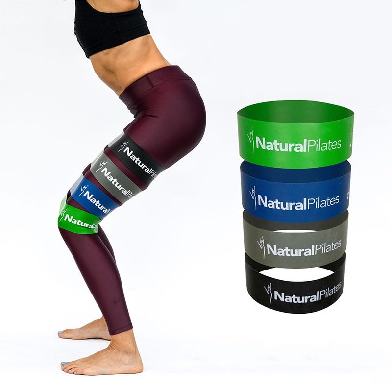 Natural Pilates 4-Level Booty Bands for Working Out, Elastic Glute Bands for Butt, Resistance Bands for Legs and Butt Workout, Exercise Butt Bands Set with Carry Bag, Glute Bands for Women
