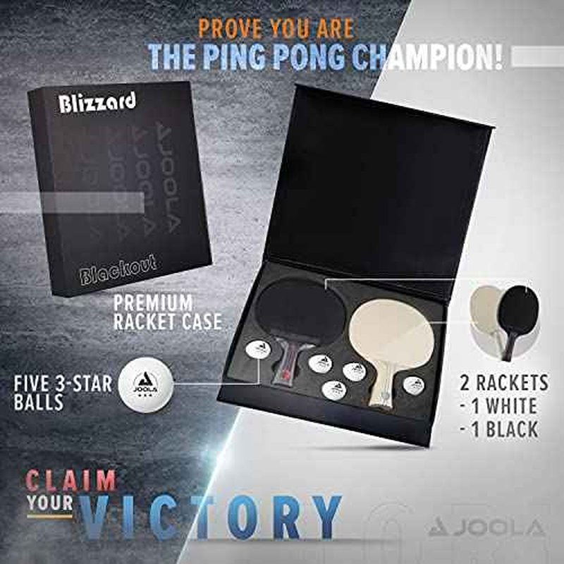 JOOLA Blizzard & Blackout - Competition Ping Pong Paddle Set - Includes 2 Table Tennis Rackets, 5 Ping Pong Balls, and Storage Box - Indoor and Outdoor Compatible