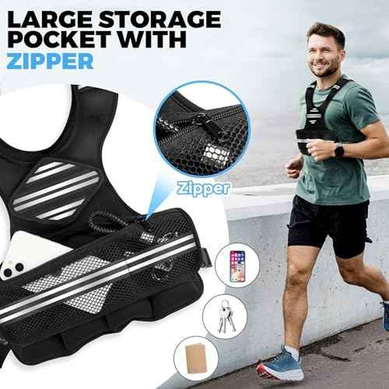 Adjustable Weighted Vest for Women Men, 6-18 LBS Weighted Walking Vest with 8 Ironsand Weights & Reflective Strip, Strength Training Weight Vests for Running GYM Home Workout, Large Zippered Pocket