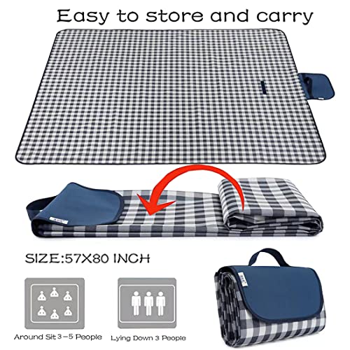 K Y KANGYUN Outdoor Picnic Blanket, Extra Large Beach Blanket, Foldable Lightweight Waterproof Sand Mat, Picnic Blanket 80" x 60" for Beach Camping Hiking Park Patio (Dark Blue, 80x60 inch)