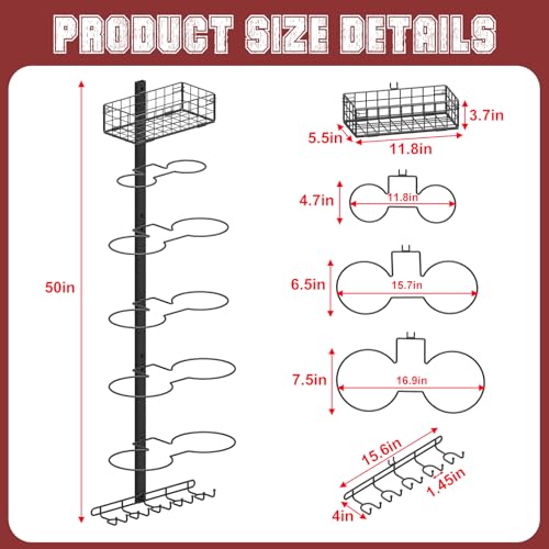 8 Tier Detachable Wall Mounted Basketball Rack,DIY Vertical/Horizontal Football Holder,Height-Adjustable Multifunctional Ball Rack Sports Equipment Organizer with Basket for Ball Storage Garage