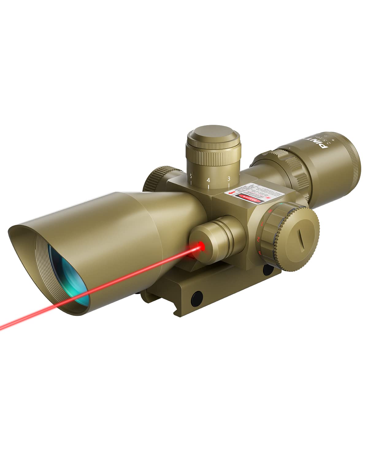 PINTY Rifle Scope 2.5-10x40 with Red Laser Sight for 20mm Picatinny or Weaver Rail Rifles, RG Illuminated Mil Dot w Multicoated Lenses 5 Brightness Settings & Batteries, Flat Dark Earth