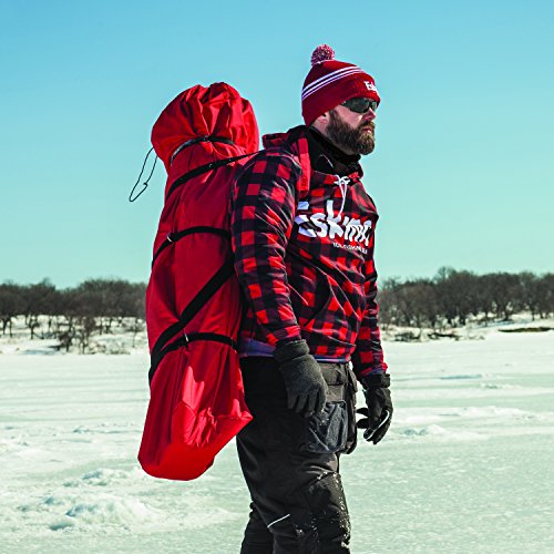 Eskimo FF949i FatFish Pop-up Portable Hub-Style Ice Shelter, Wide Bottom Design 61 sq ft. Fishable Area, 3-4 Person Insulated,Red