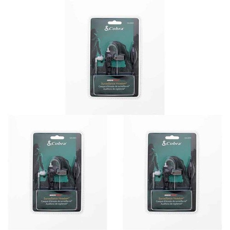 COBRA GA-SV01 Surveillance Walkie Talkie Headset Microphone for Adults, Compatible with All MicroTalk Two-Way Radios, Silicone Ear Tip, Black (Pack of 3)
