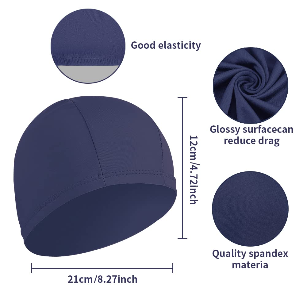 4 pcs Elastic Swim Caps for Both Women & Men & Kids Fabric Durable Non-Waterproof Cloth Swimming Pool Cap Elastic Bathing Cap (Dark Blue, 4)