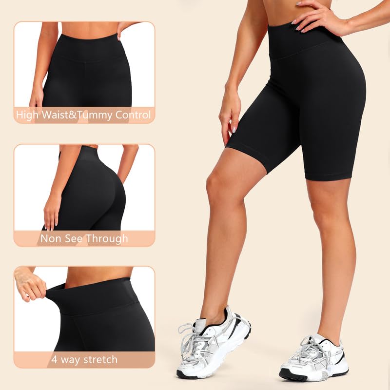 Natural Feelings 3 Pack Biker Shorts for Women-8" Workout Athletic Gym Sports Yoga Shorts Pants High Waist Cycling Shorts