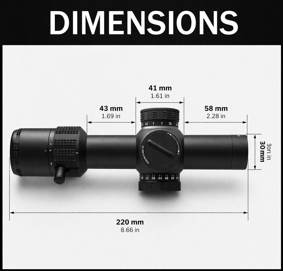 1-6x24 SFP LPVO Compact Scope Mesh Sunshade Cover Zoom Lever 30mm Tube 1200G's Shock Resistant 1/2 MOA Reticle Click Red Ill 6 Levels & Adjustable Scope Mount 30mm or 1 Inch Up to 1.65"" Offset Rings