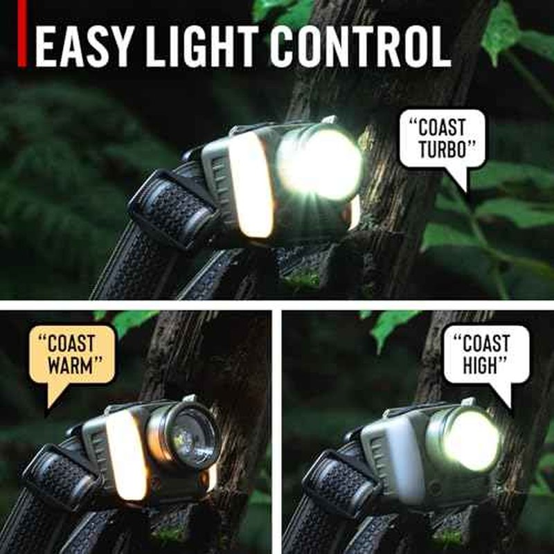 Coast FL97R Voice-Controlled 1200 Lumen Rechargeable LED Headlamp with Pure Beam¢ç Spot & Flood, ARC Lighting, Red & Green Color Modes, Glide Focus¢â Radial Arm Dial and USB-C Charge Port, Desert