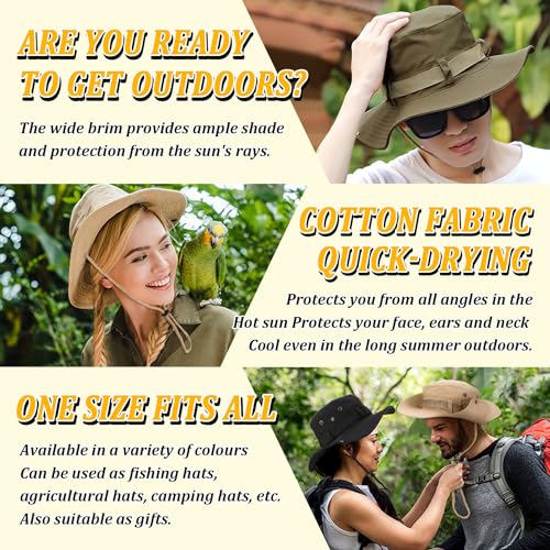 Fishing Hat, Wide Brim Breathable Boonie Hat UV Protection Safari Hiking Bucket Hat Beach Summer Cap