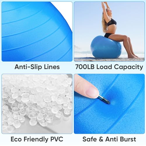 APEXUP Yoga Ball Exercise Ball, Anti Slip Stability Ball Chair, Heavy Duty Large Gym Ball for Fitness, Balance, Core Workout and Physical Therapy (M (19"~22'') 55cm, Blue)