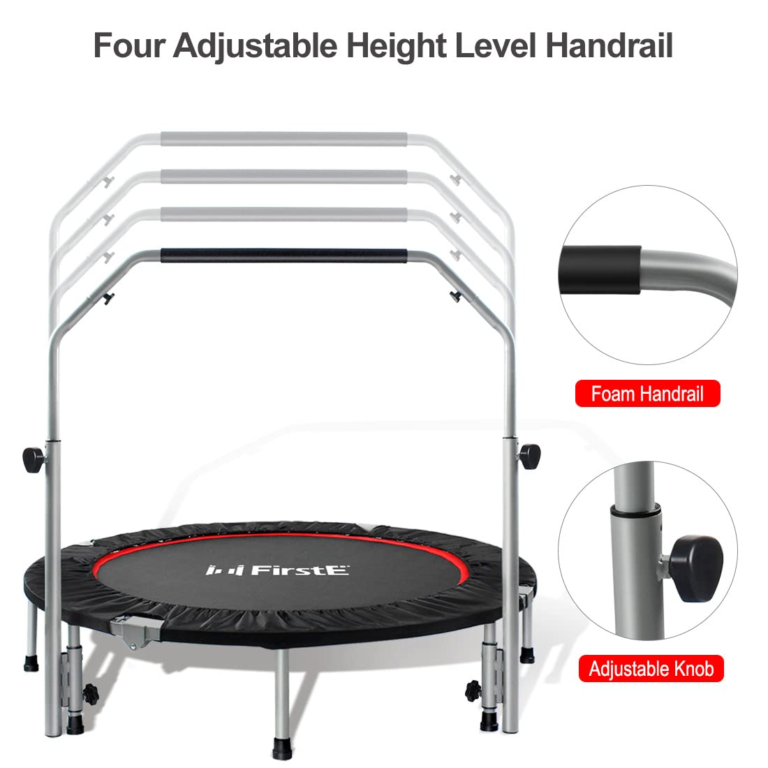 48 Inch Foldable Fitness Trampolines with 4 Level Adjustable Heights Foam Handrail,Jump Trampoline for Kids and Adults Indoor&Outdoor, Max Load 440lbs