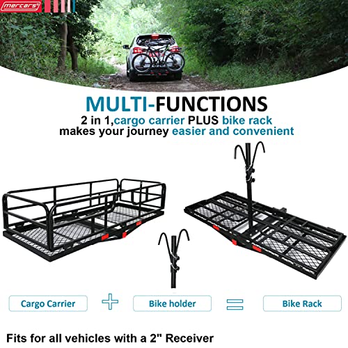 Hitch Mount Cargo Carrier Basket - Comes with Bike Rack Fits 2 Ebike Fat-Tire Electric Bicycle with Folding Large Heavy Duty 500Lbs Fits 2" Receiver for Car Truck SUV RV (66"x24"x14", Charcoal Black)