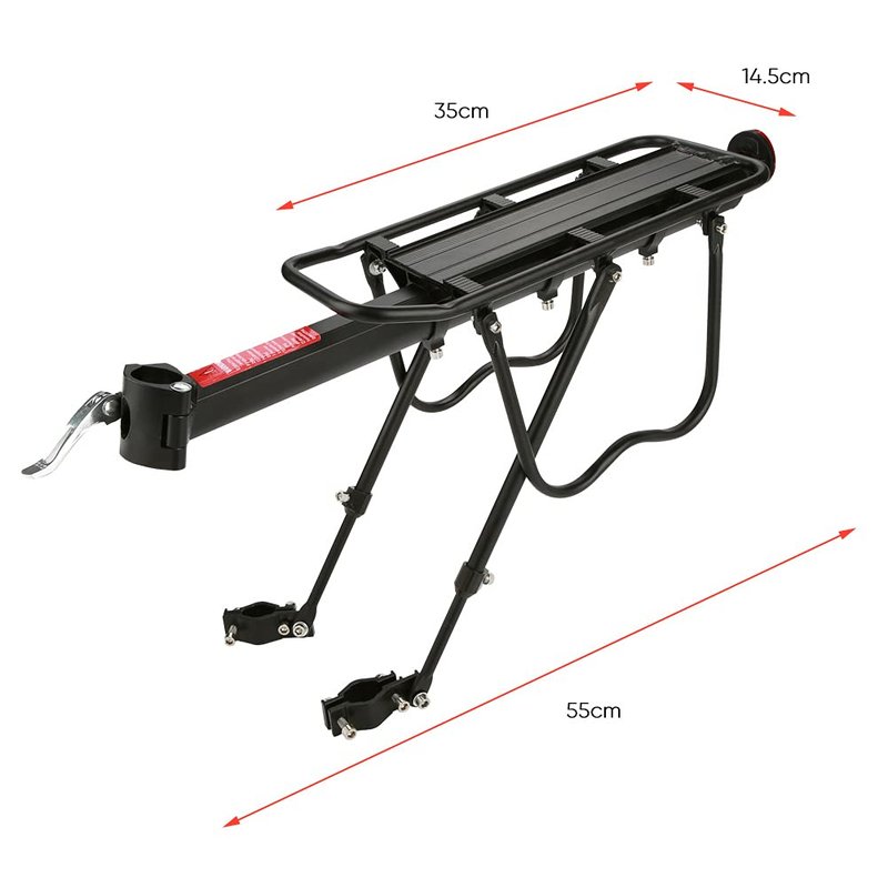 Cargo Rack Frame Mount, Adjustable Quick Release Rear Luggage Rack Touring Carrier Aluminum Alloy Mountain Road Rear Rack with Rear Reflector