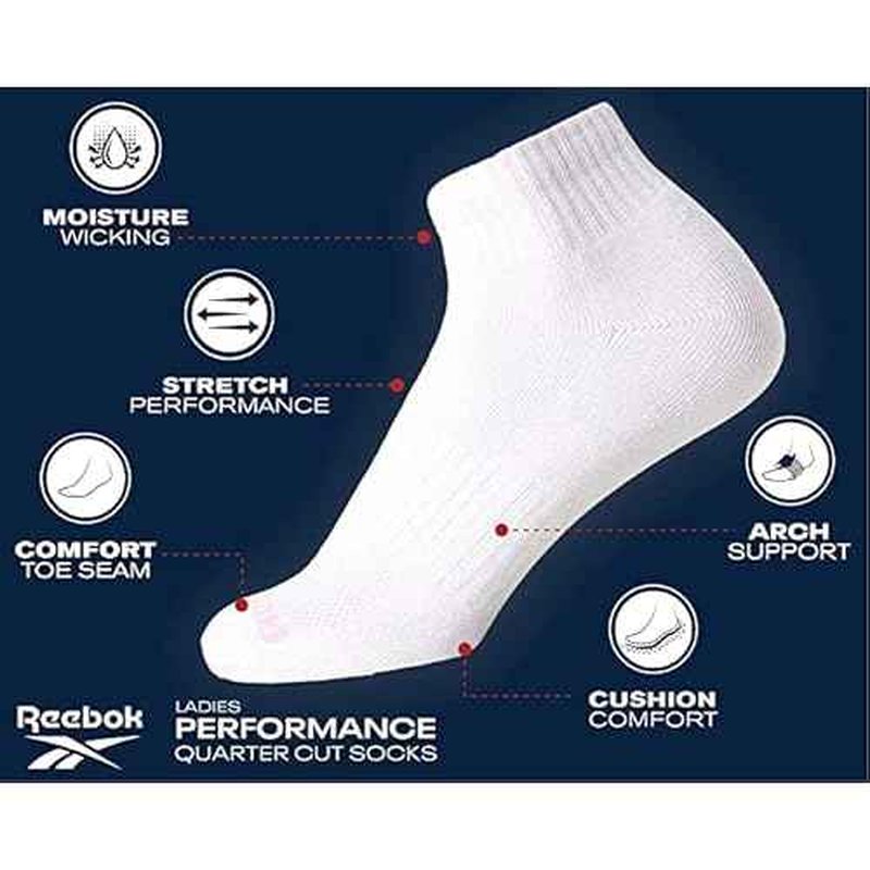 Reebok Womens Quarter Socks - 12 Pack Performance Arch Support Ankle Socks - Cushioned Athletic Socks for Women (Size: 4-10)