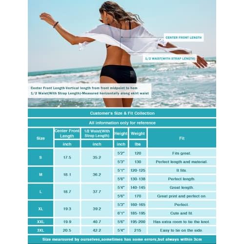 Ekouaer Womens 2025 Sarongs Beach Wraps Chiffon Beach Cover Up Short Sheer Bikini Wraps S-3XL