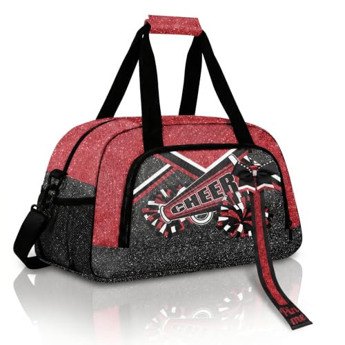 YYLXIA Glitter Red Cheer Duffel Bag with Bow Keychain - Gym & Dance Bag for Women