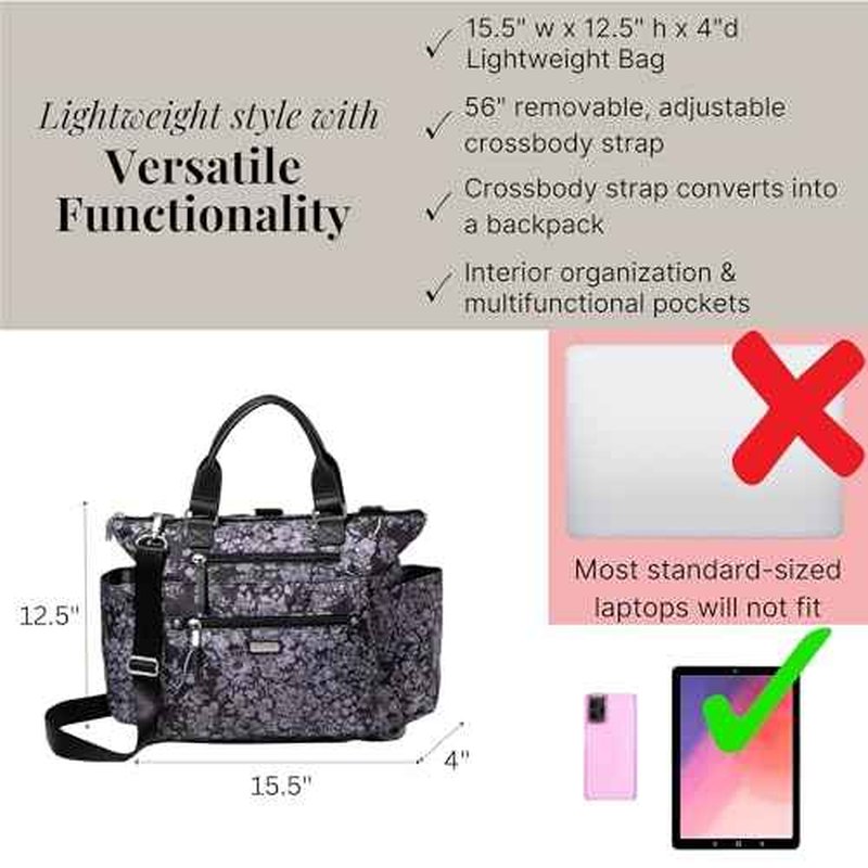 Baggallini Womens 3-in-1 Convertible Backpack, Black Hydrangea, One Size US