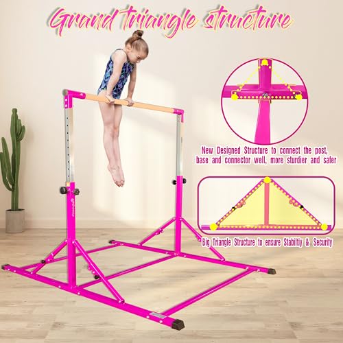 PreGymnastic Foldable Gymnastics Bar, 6FT Gymnastic Horizontal Bars, Folding Training Bar for Kids and Teenagers 3-18, Weight Limit 500 LB, Adjustable kip Bar,Children Home Gym Equipment Indoor