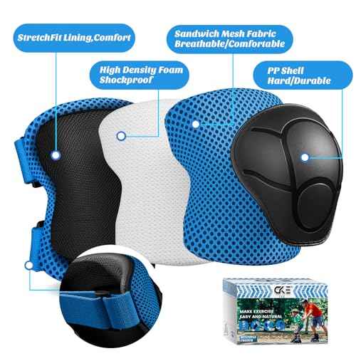 Knee Pads for Kids Knee Pads and Elbow Pads Toddler Protective Gear Set Kids Elbow Pads and Knee Pads for Girls Boys with Wrist Guards 3 in 1 for Skating Cycling Bike Rollerblading Scooter-Blue M