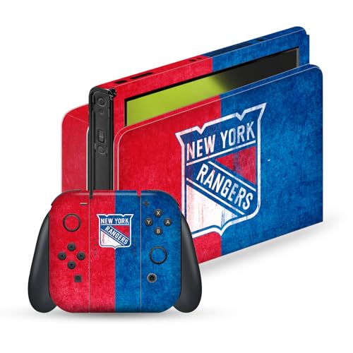 Head Case Designs Officially Licensed NHL Half Distressed New York Rangers Vinyl Sticker Gaming Skin Decal Cover Compatible with Nintendo Switch OLED Bundle