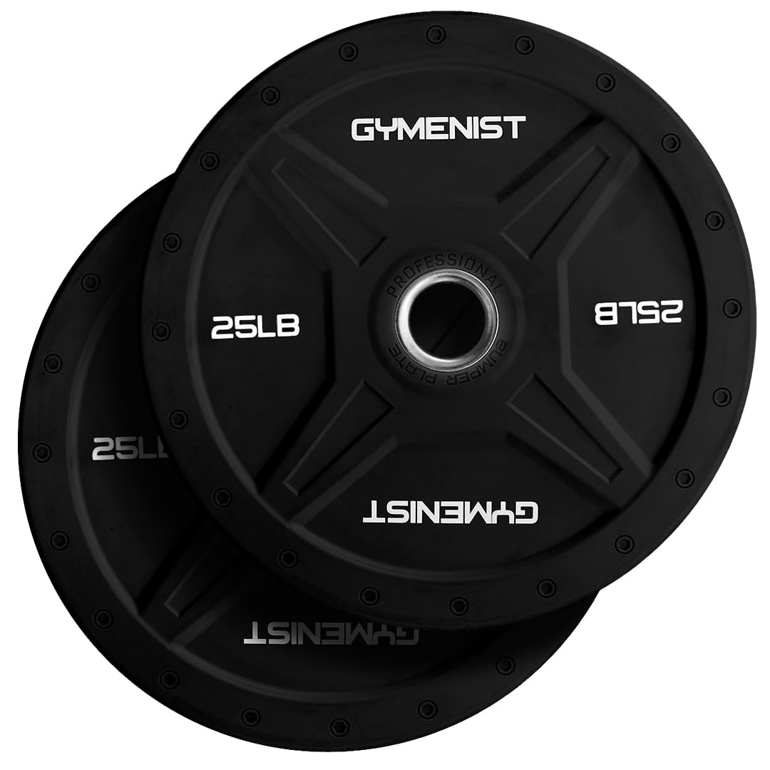 GYMENIST Bumper Plates Commercial Olympic Size Heavy Duty Weight Plates for 2 Inch Barbell (25 Lb - Pair)