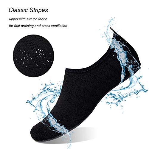 WateLves Water Shoes for Womens Mens Barefoot Quick-Dry Aqua Socks for Beach Swim Surf Yoga Exercise New Translucent Color Soles (Stripe-Black, 40/41)