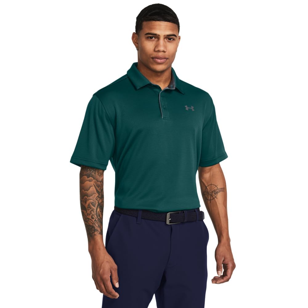 Under Armour Men's Tech Golf Polo, (449) Hydro Teal / / Pitch Gray, Large