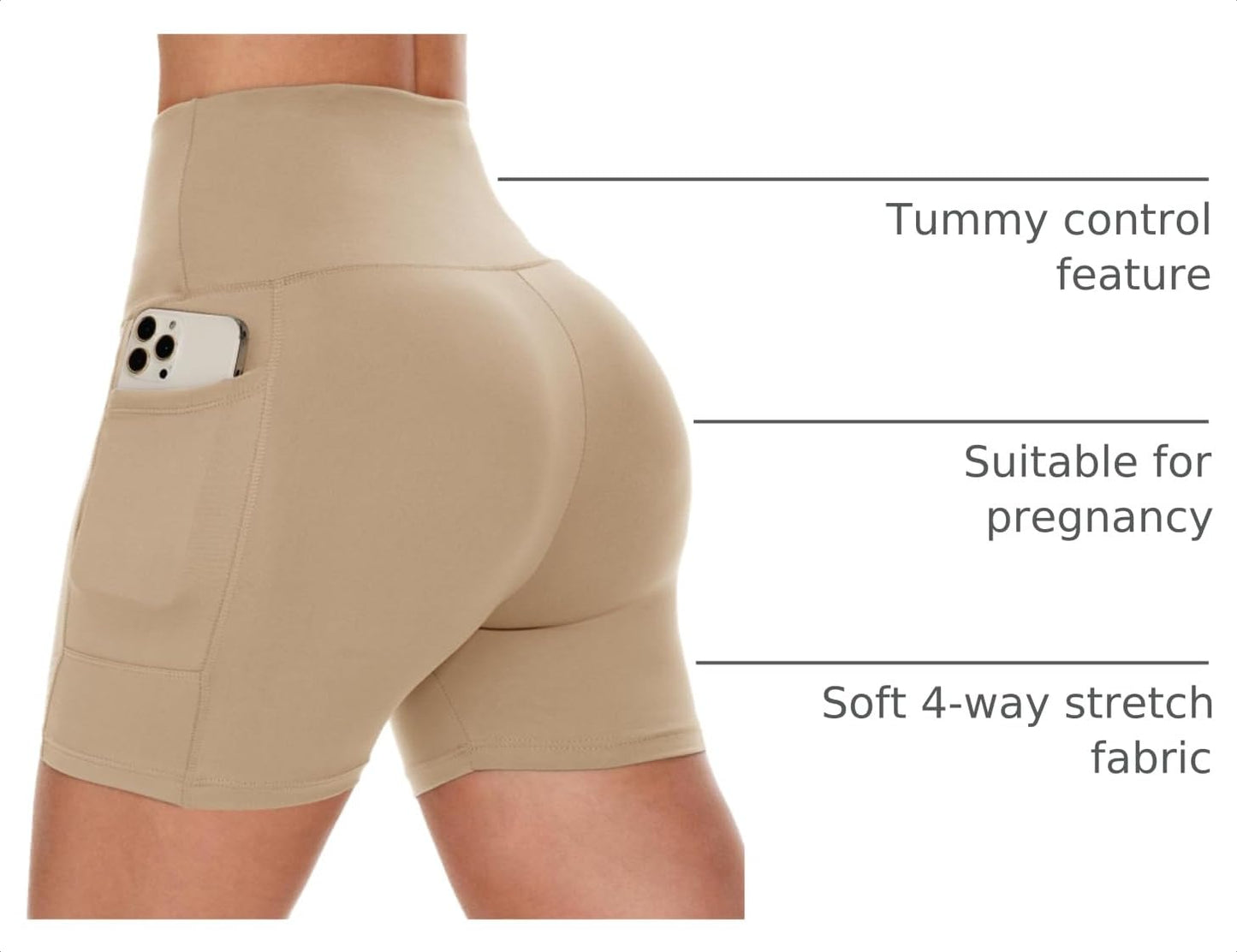 CAMPSNAIL Biker Shorts Women with Pockets - 3"/5"/8" High Waisted Workout Spandex Tummy Control Gym Running Yoga Shorts Nude