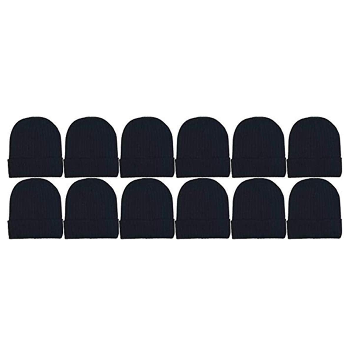 12 Pack Winter Unisex Beanie Cap Hats for Men Women, Warm Cozy Knitted Cuffed Skull Cap,Solid Black Color Wholesale