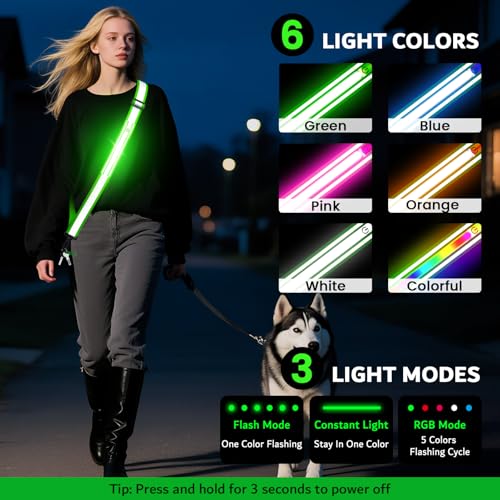 LED Belt Reflective Sash for Walking at Night, High Visibility Reflective Running Gear Night Walking Safety Gear LED Light Up Running Belt Reflective Gear for Runners Walkers Men Women
