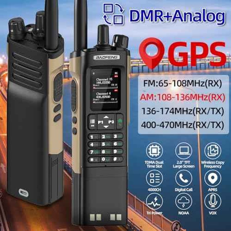 Ham Radio Baofeng DM32 DMR Radio Handheld Rechargeable Walkie Talkies Long Range DM32UV 5RM Two Way Radio NOAA Weather Radio with GPS, Copy Frequency 3800mAh Battery USB-C Charging with Radio Holster