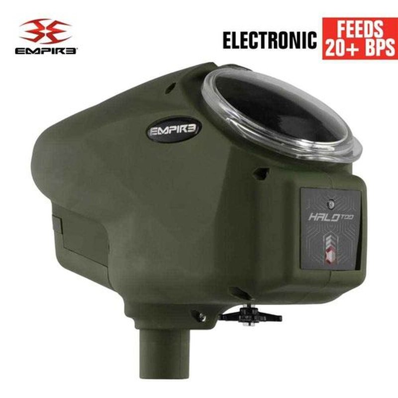 Maddog Empire Halo Too Automatic Electronic Paintball Loader with HK Army Epic Speed Feed and HPA Paintball Tank Fill Nipple Protector Accessory Package - Matte Olive w/Stealth SF
