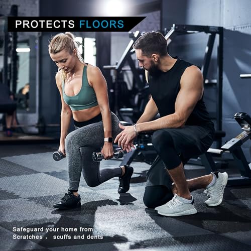 Holymus 1 in Thick 48 Sq Ft EVA Foam Exercise Gym Mats 12 Pcs - Interlocking Puzzle Floor Tiles for Home Gym Heavy Workout Equipment Flooring - 24 x 24in Tile, Black & Blue