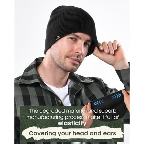 FURTALK Double-Layer Beanie Hats Men Women, Ultra Soft Stretchy Cuffless Winter Hat Unisex Warm Thick Beanie Cap Winter Hat