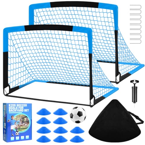 SMTPDT Blue & Black 4x3FT Portable Backyard Soccer Goals Set for Kids - 2 Pack