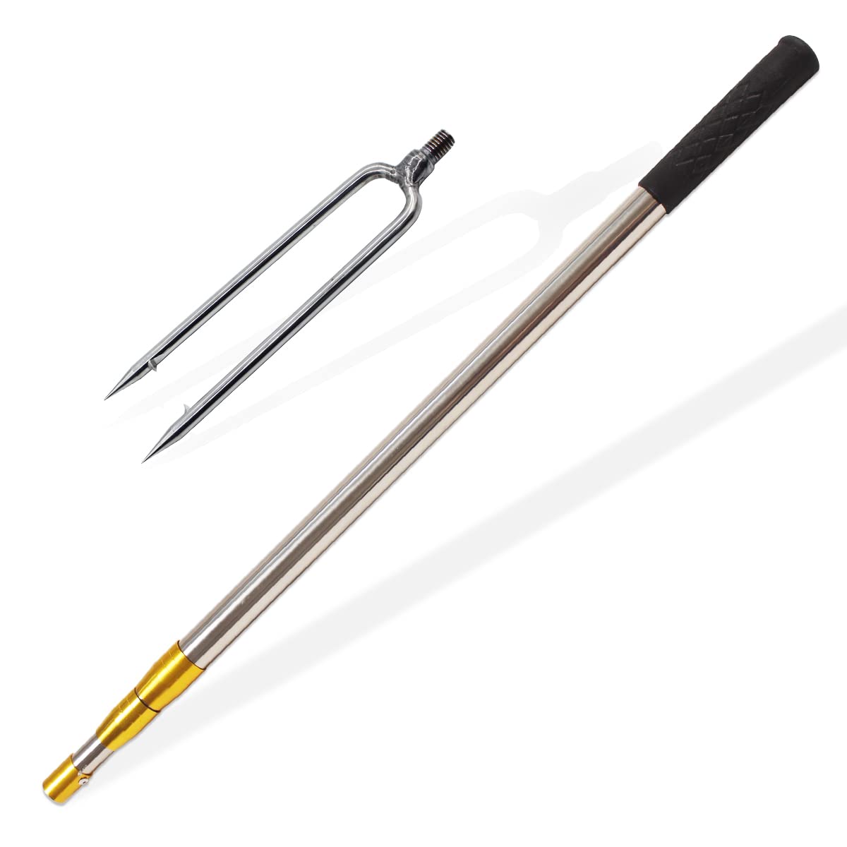Dutiplus Telescopic Fish Gaff with 2 Teeth Assorted Harpoons Barbed, Sea and Ice Fishing Spear Gig for Hunting Fish Frog Mole - 5ft Long (2 Teeth+4.5ft Telescopic Rod)