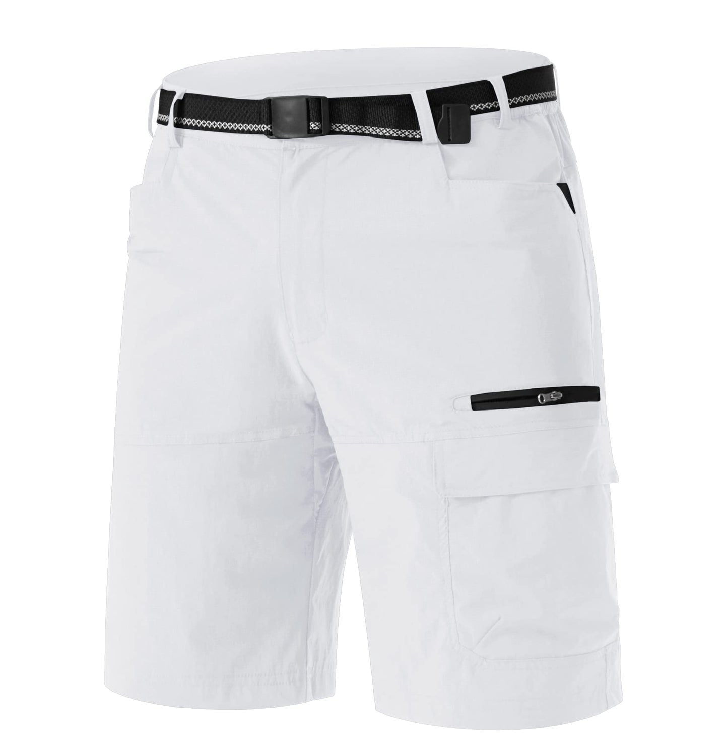 TACVASEN Mens Golf Shorts 10" Cargo Casual Dress Shorts Quick Dry Water Resistant Summer Hiking Travel Business Zipper Pockets White 36